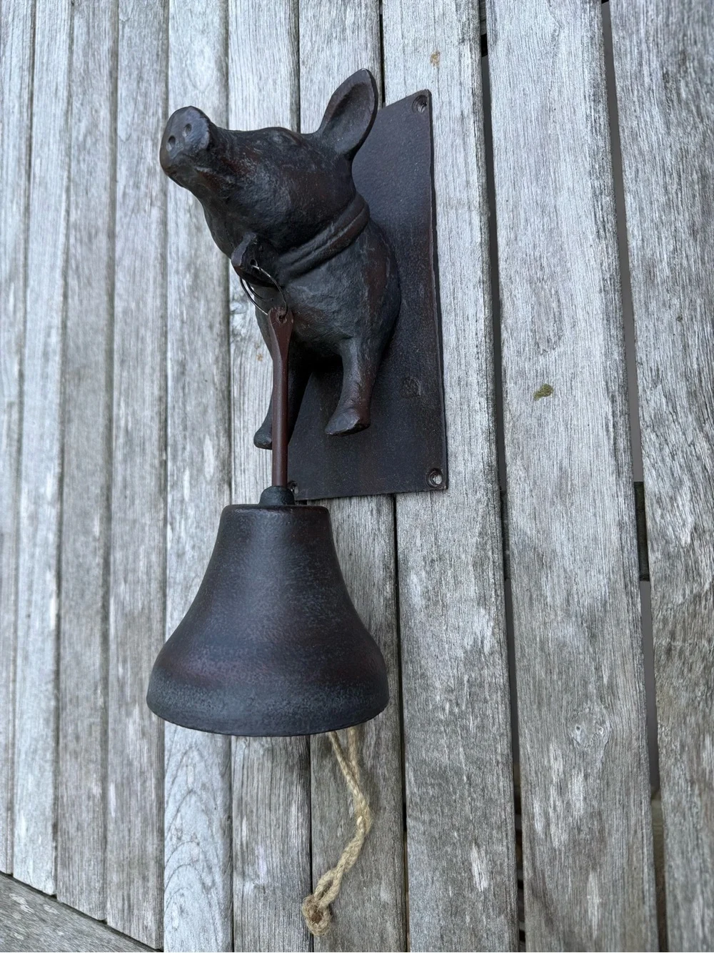 Vintage Blacksmith Pottery Barn PIG Metal Dinner Bell Wall Mount Cast Iron